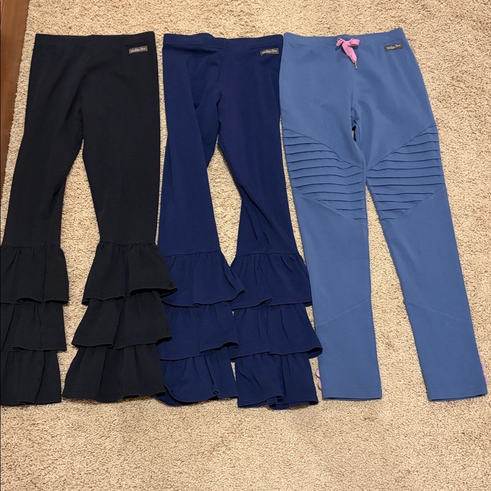 Set of Three Matilda Jane Ruffle and Ribbed Leggings - Black, Navy, Blue